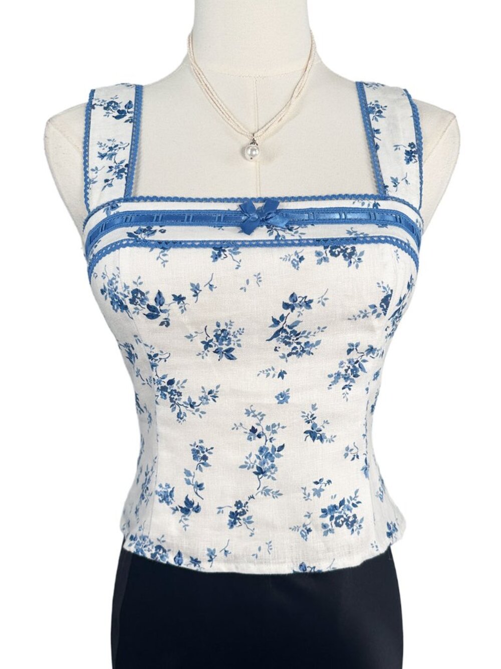 Reformation Eloise Linen Tank Top Orlaya Blue Floral 0